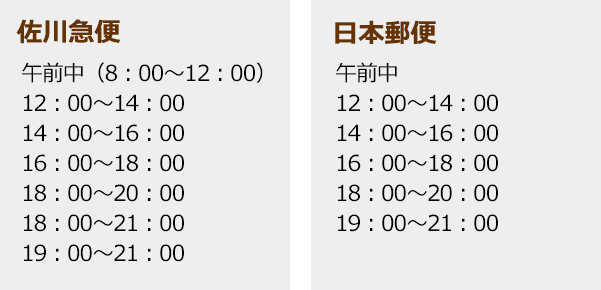 ご指定いただける配送時間帯